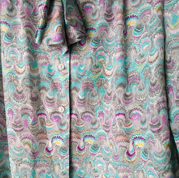 Beautiful Pykettes Blouse Blue Gray Abstract Print Size Large Chest 42" - Picture 2 of 4